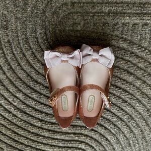 Mini Melissa Ultragirl Rose Gold Glitter Bow Flats Princess Barbiecore Sparkle 7